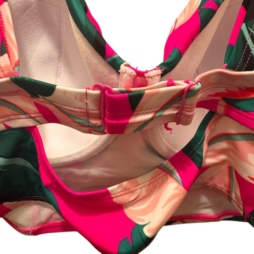 Torrid Bikini Top SIze 3 D-DD Bright Pink Glo Floral Long Line Underwire Beach - Picture 6 of 11